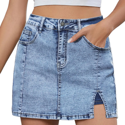 luvamia Palda Minimalist High Waisted Mini Casual Oversize Skirt with Side Slit for Women Soft Black Denim Jean Shorts Stretchy Fit Summer Bottom