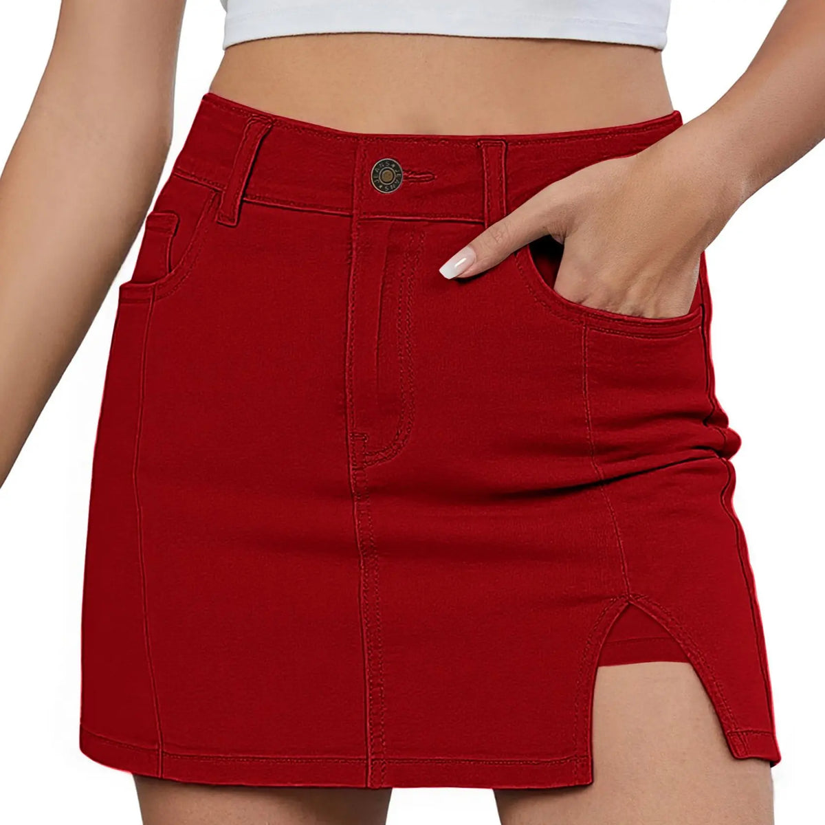 luvamia Palda Minimalist High Waisted Mini Casual Oversize Skirt with Side Slit for Women Soft Black Denim Jean Shorts Stretchy Fit Summer Bottom
