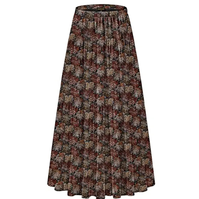 NASHALYLY Women's Chiffon Elastic High Waist Pleated A-Line Flared Maxi Skirt Flower Breathable Comfortable Casual Summer Wear White Black Christmas Vintage Floral Bohemian Boho Womenswear Summer Outfits campingessentials