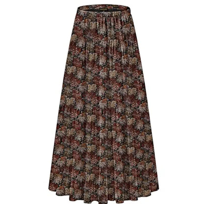NASHALYLY Women's Chiffon Elastic High Waist Pleated A-Line Flared Maxi Skirt Flower Breathable Comfortable Casual Summer Wear White Black Christmas Vintage Floral Bohemian Boho Womenswear Summer Outfits campingessentials