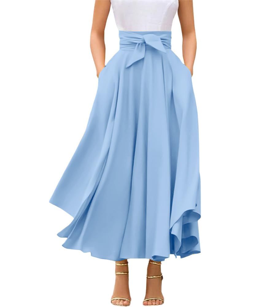 chouyatou Women's Elegant High Waisted Side Slit Irregular Bohemian Maxi Skirt with Pockets
