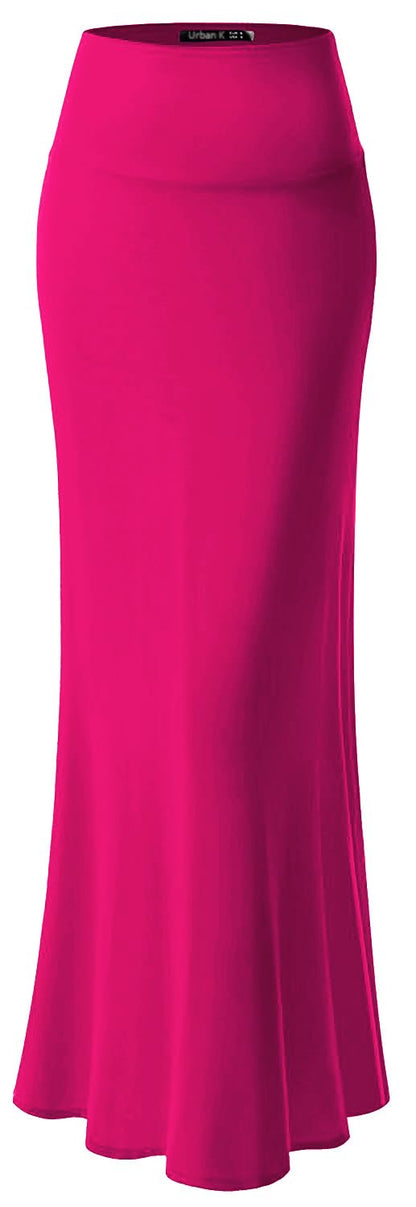 URBAN K Womens Basic Foldable High Waist Regular and Plus Size Maxi Skirts