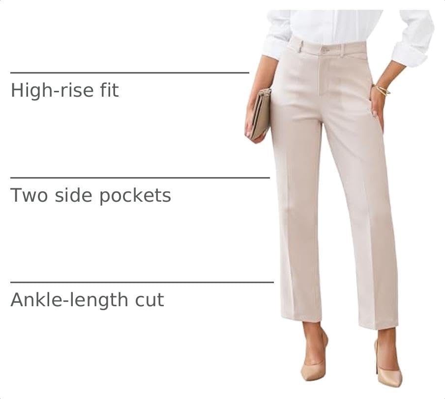 GRAPENT Womens Dress Pants Business Casual Ankle Straight Leg Trousers Elastic Waist Office Work Pants with Pockets