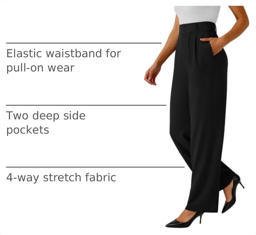 keriffe Womens Wide Leg Dress Pants Stretchy High Waited Work Trousers