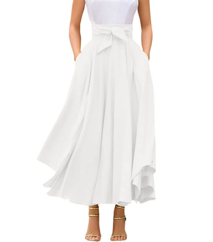 chouyatou Women's Elegant High Waisted Side Slit Irregular Bohemian Maxi Skirt with Pockets