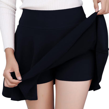 DJT Fashion Shorts for Women Basic Versatile Skorts Casual Stretchy Flared Skater Golf Tennis Mini Skirts with Shorts