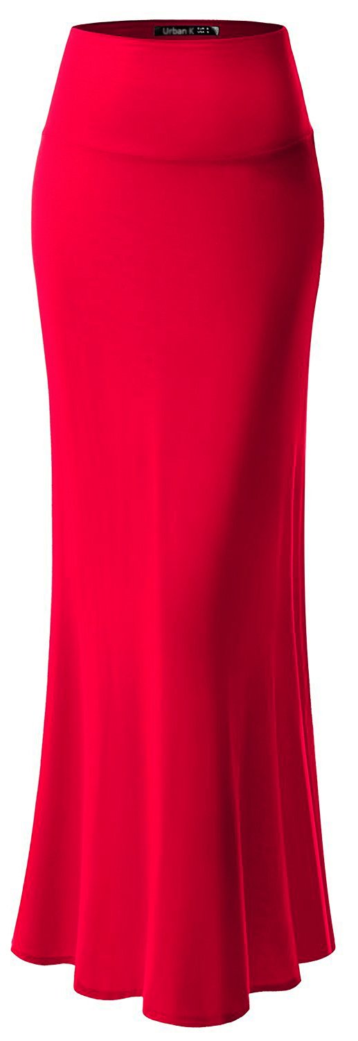 URBAN K Womens Basic Foldable High Waist Regular and Plus Size Maxi Skirts