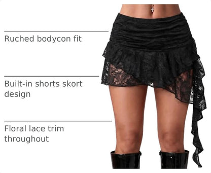 Avidlove Women's Y2K Mini Skirt Ruffle Lace Asymmetrical Flowy Skirt