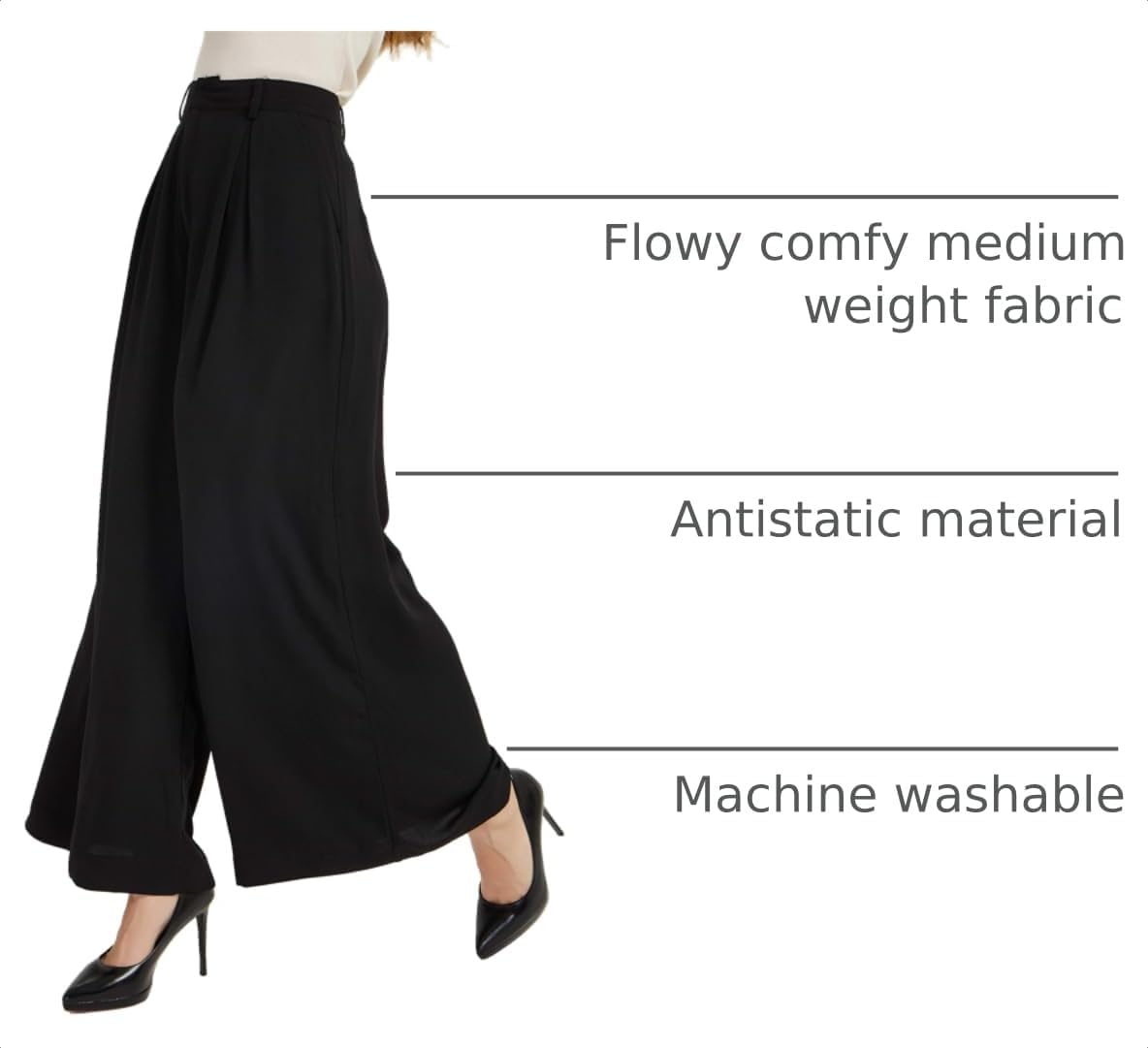 Tronjori Womens High Waist Casual Wide Leg Palazzo Business Pants
