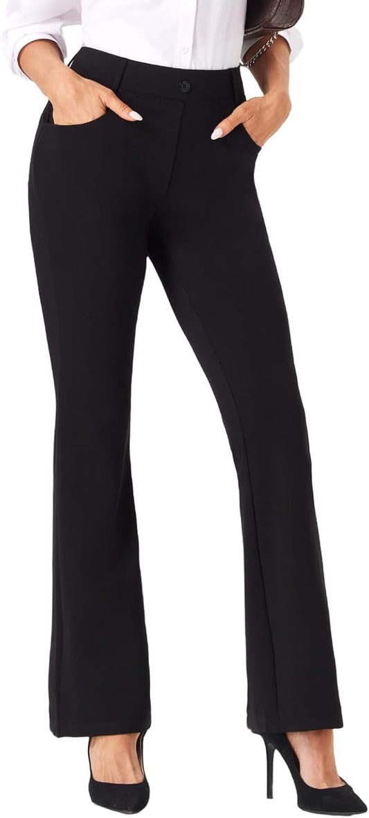 Womens Straight Leg Stretchy Dress Work Pants Business Office Casual Slacks