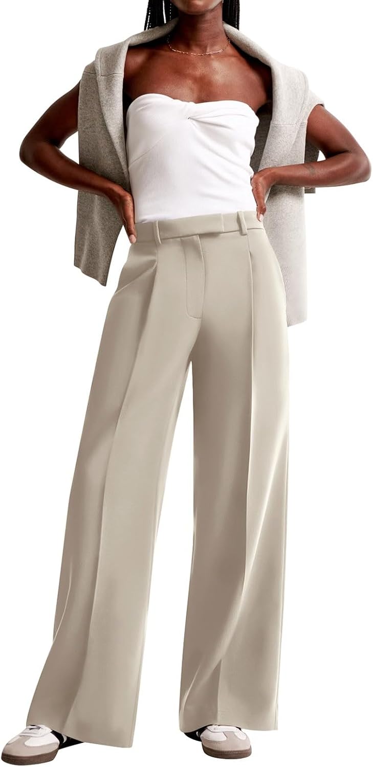 NIMIN Women Wide Leg Work Pants High Waisted Dress Trousers with Pockets