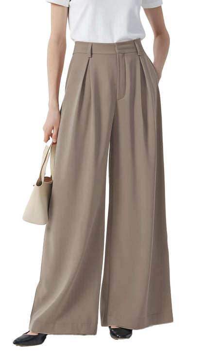 Tronjori Womens High Waist Casual Wide Leg Palazzo Business Pants