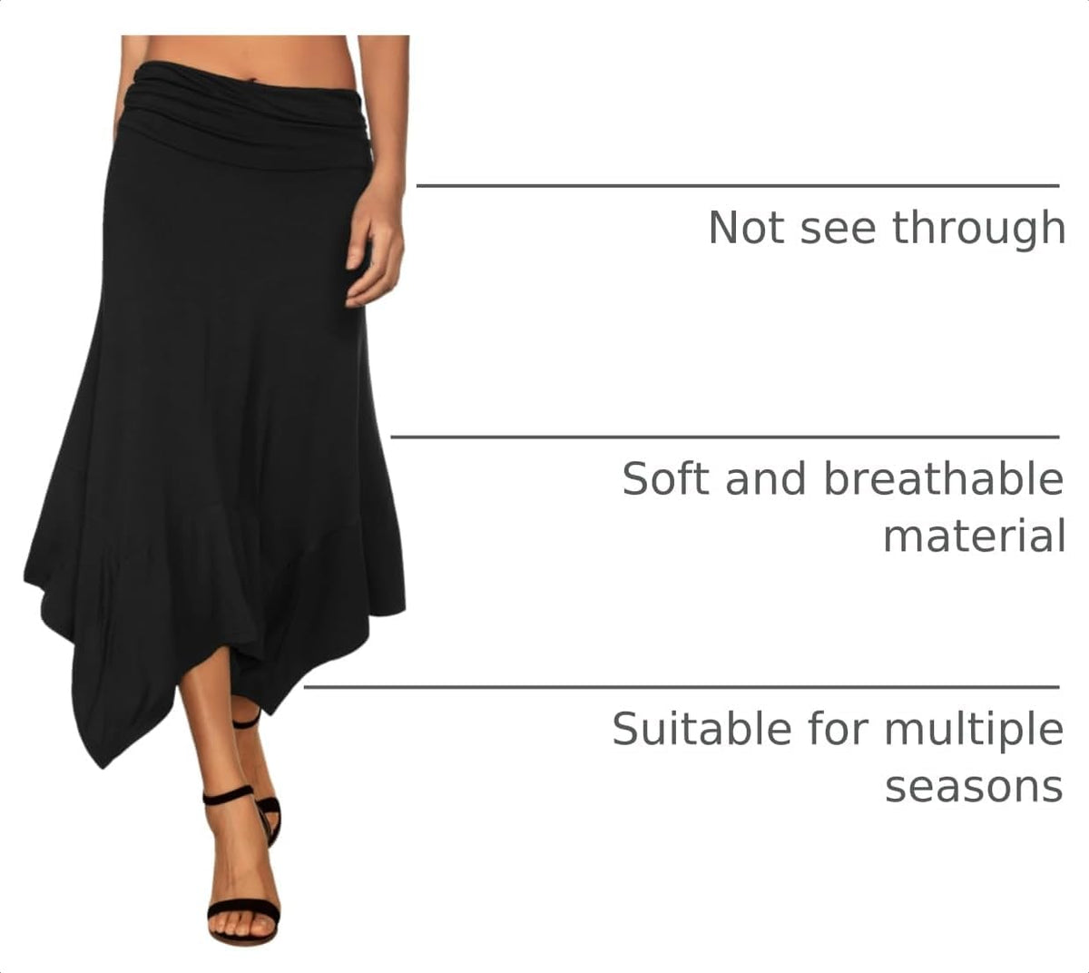 DJT Women's Flowy Handkerchief Hemline Midi Skirt