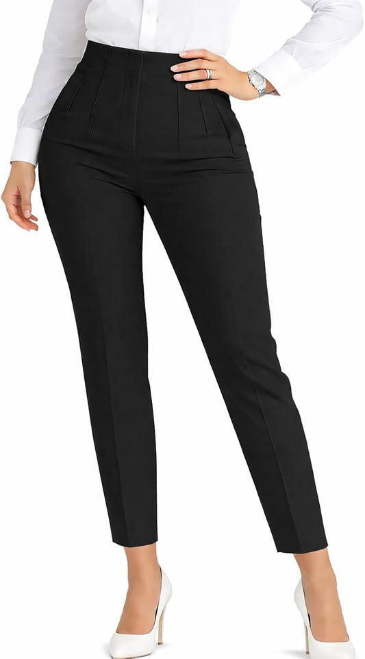 LOVESHOOT Womens Stretchy Dress Pants 2026 Trendy High Waisted Pleated Straight Leg Business Work Casual Trousers