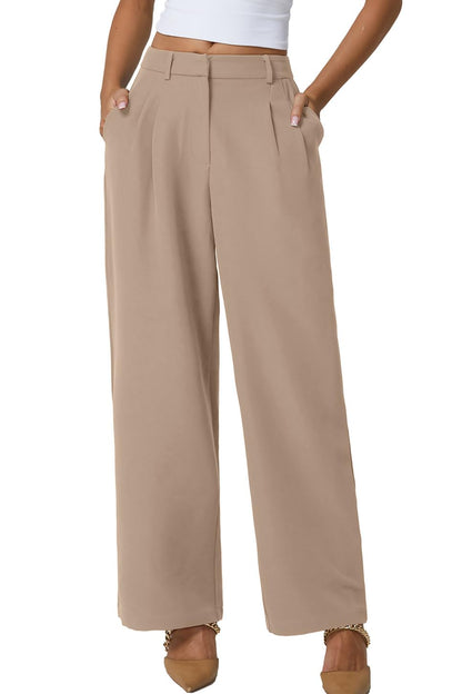 QINSEN Wide Leg Dress Pants for Women High Waisted Wrinkle Free Work Pants with Pockets Casual Slack