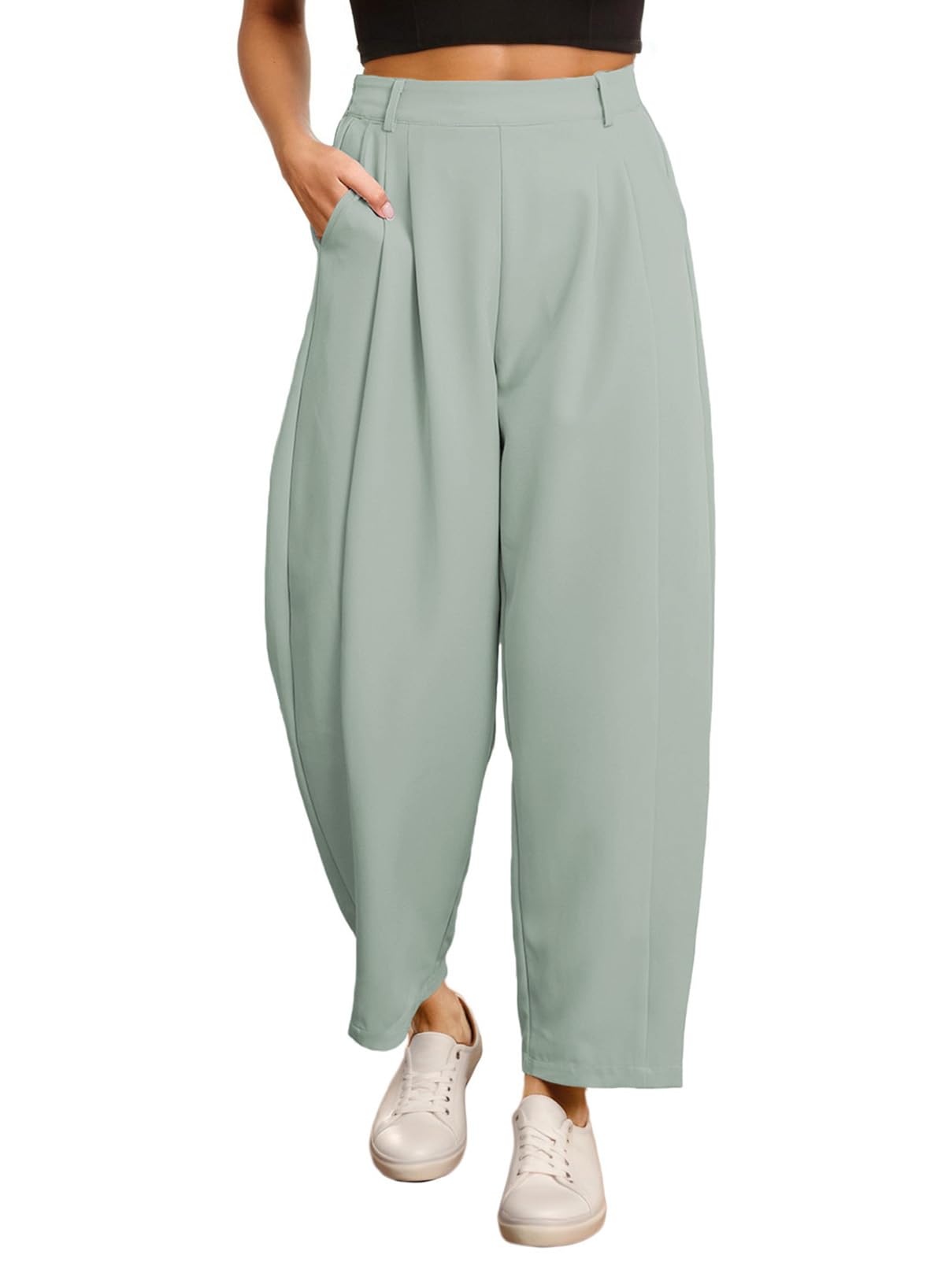 EVALESS Womens Wide Leg Barrel Pants with Pockets