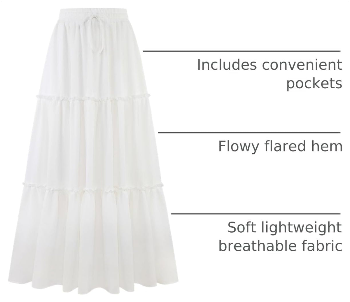 Arolina Women's Summer Maxi Skirt Trendy High Waist Pleated Ruffle Long Skirts Flowy Beach Boho Skirt Dress with Pockets