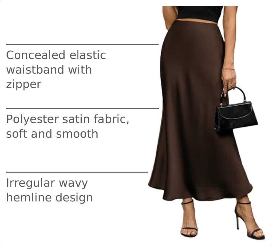 Women's Satin Long Skirt Summer High Waist A-line Skirt Hidden Elastic Waistband Elegant Casual Maxi Skirt for Women