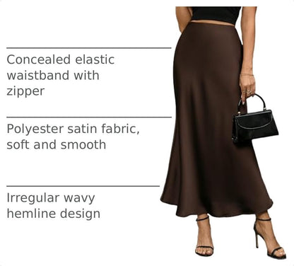 Women's Satin Long Skirt Summer High Waist A-line Skirt Hidden Elastic Waistband Elegant Casual Maxi Skirt for Women