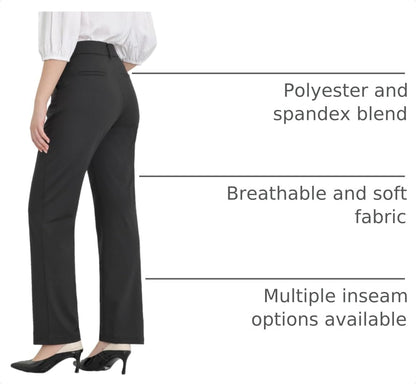 Bamans Dress Pants Women Work Business Office Straight Leg Slacks