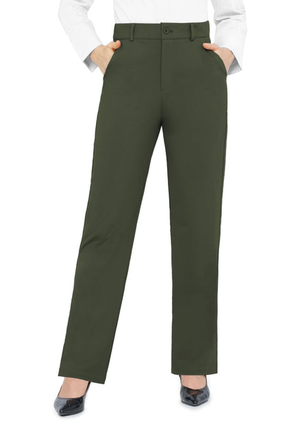 Bamans Dress Pants Women Work Business Office Straight Leg Slacks