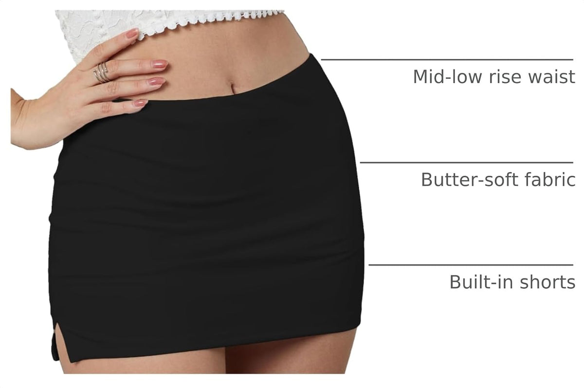 Women's Low Rise Stretch Mini Skort with Shorts Bodycon Skirt