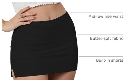 Women's Low Rise Stretch Mini Skort with Shorts Bodycon Skirt