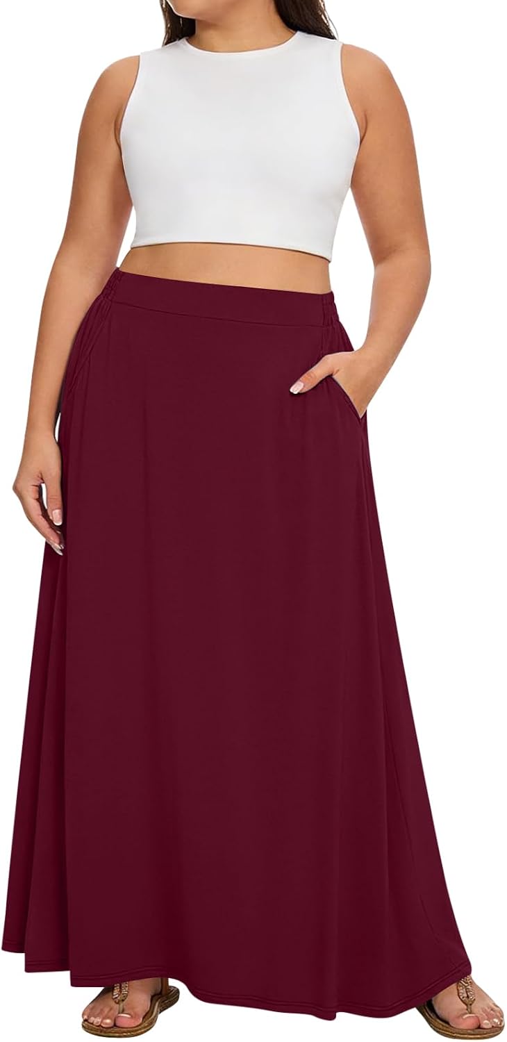 Yincro Womens Plus Size Maxi Skirt Casual A-line Flowy Long Skirts XL-5XL