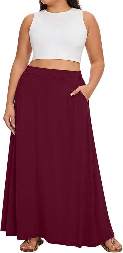 Yincro Womens Plus Size Maxi Skirt Casual A-line Flowy Long Skirts XL-5XL
