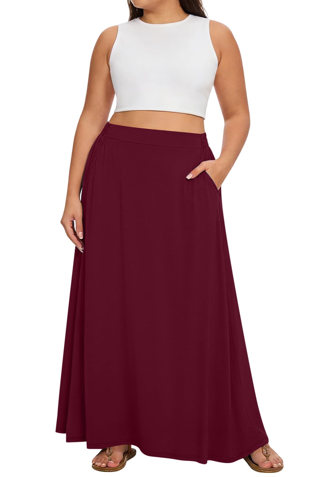 Yincro Womens Plus Size Maxi Skirt Casual A-line Flowy Long Skirts XL-5XL