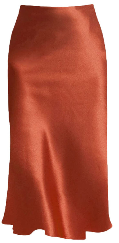 Keasmto Leopard Skirt for Women Midi Length High Waist Silk Satin Elasticized Cheetah Casual Ladies Skirts