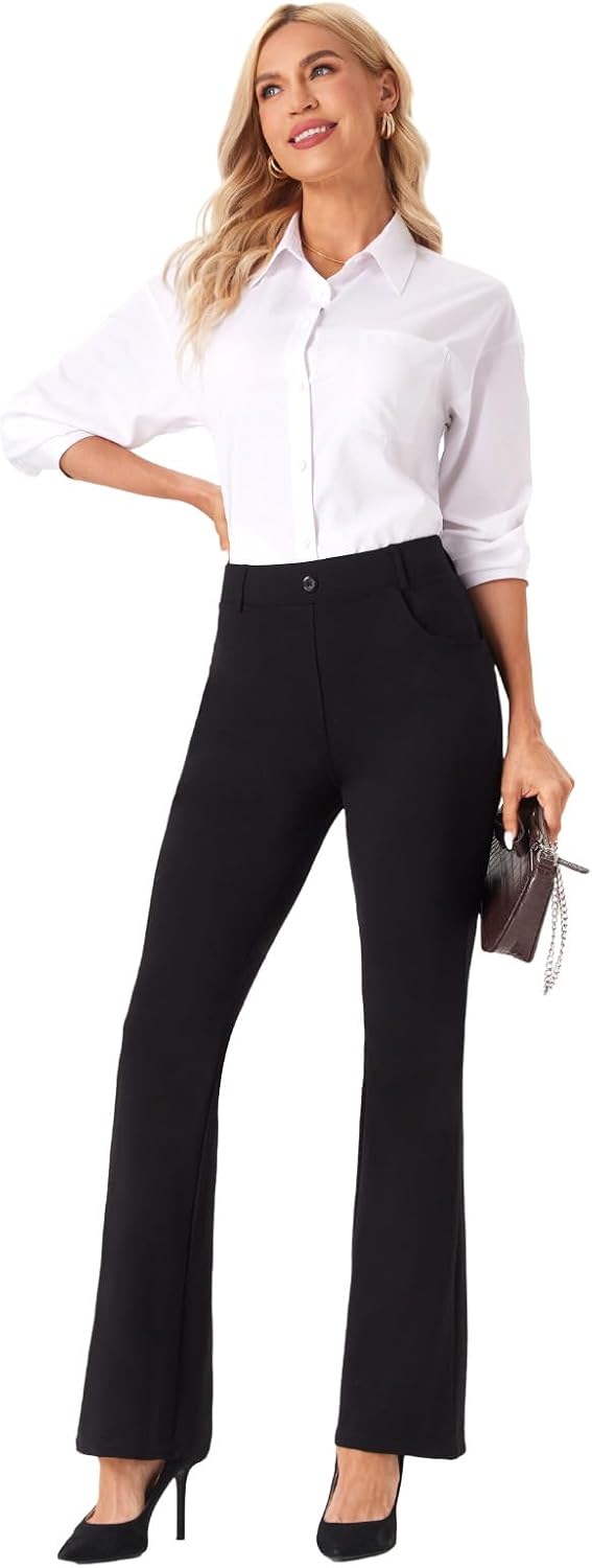 Womens Straight Leg Stretchy Dress Work Pants Business Office Casual Slacks
