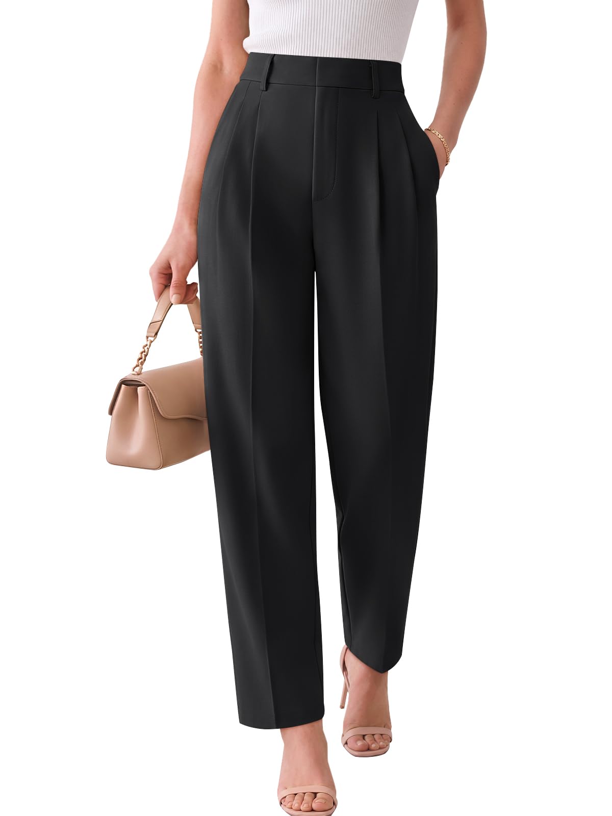 LILLUSORY Womens Tapered Stretchy High Waisted Dress Work Pants