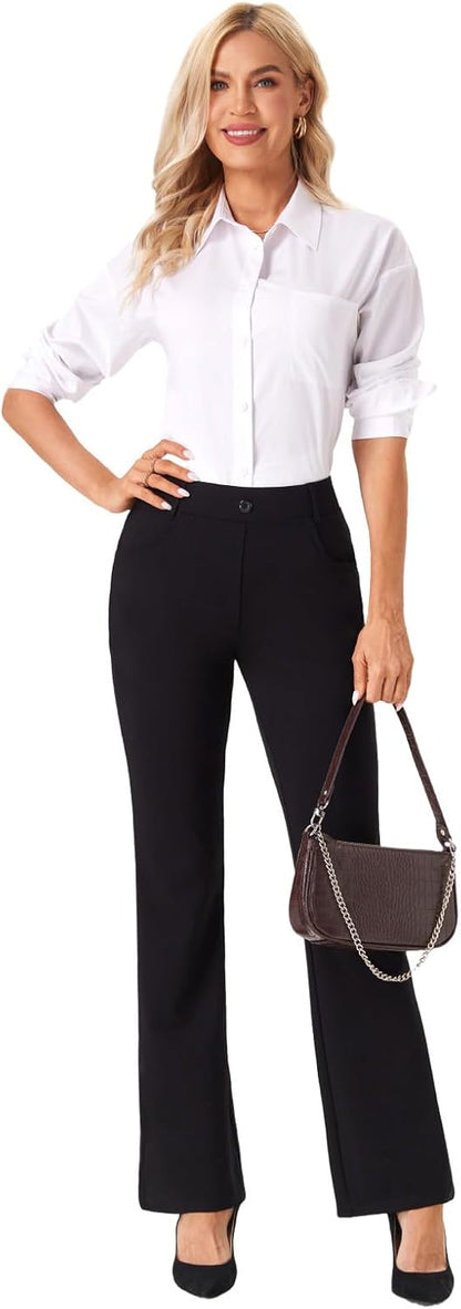Womens Straight Leg Stretchy Dress Work Pants Business Office Casual Slacks