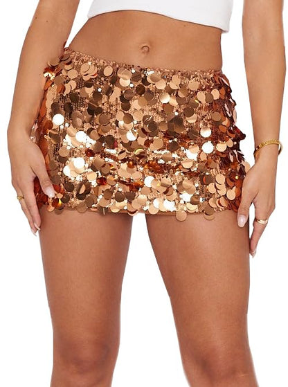 Women's Sequin Skirt Sparkle Stretchy Bodycon Mini Party Glitter Skirts