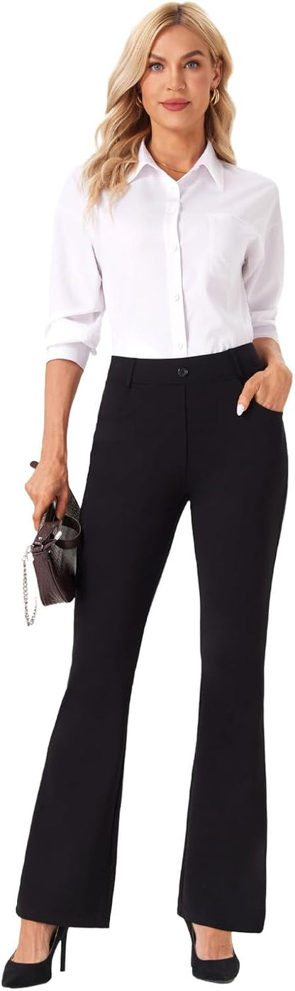 Womens Straight Leg Stretchy Dress Work Pants Business Office Casual Slacks