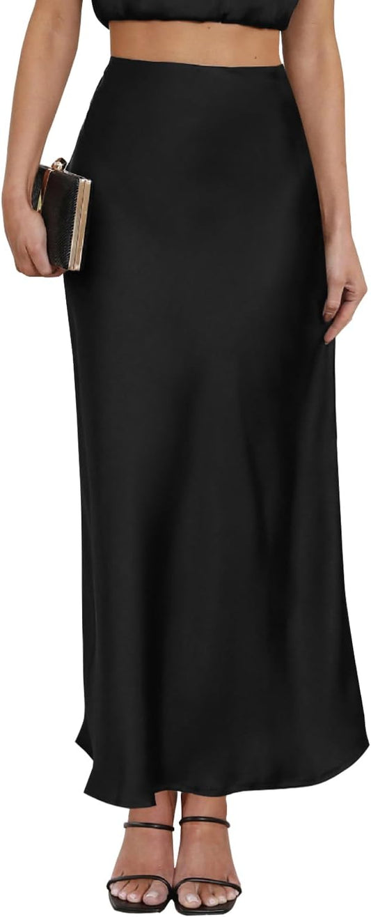 Satin Maxi Skirt High Waisted Silk Leopard Long Skirts for Women