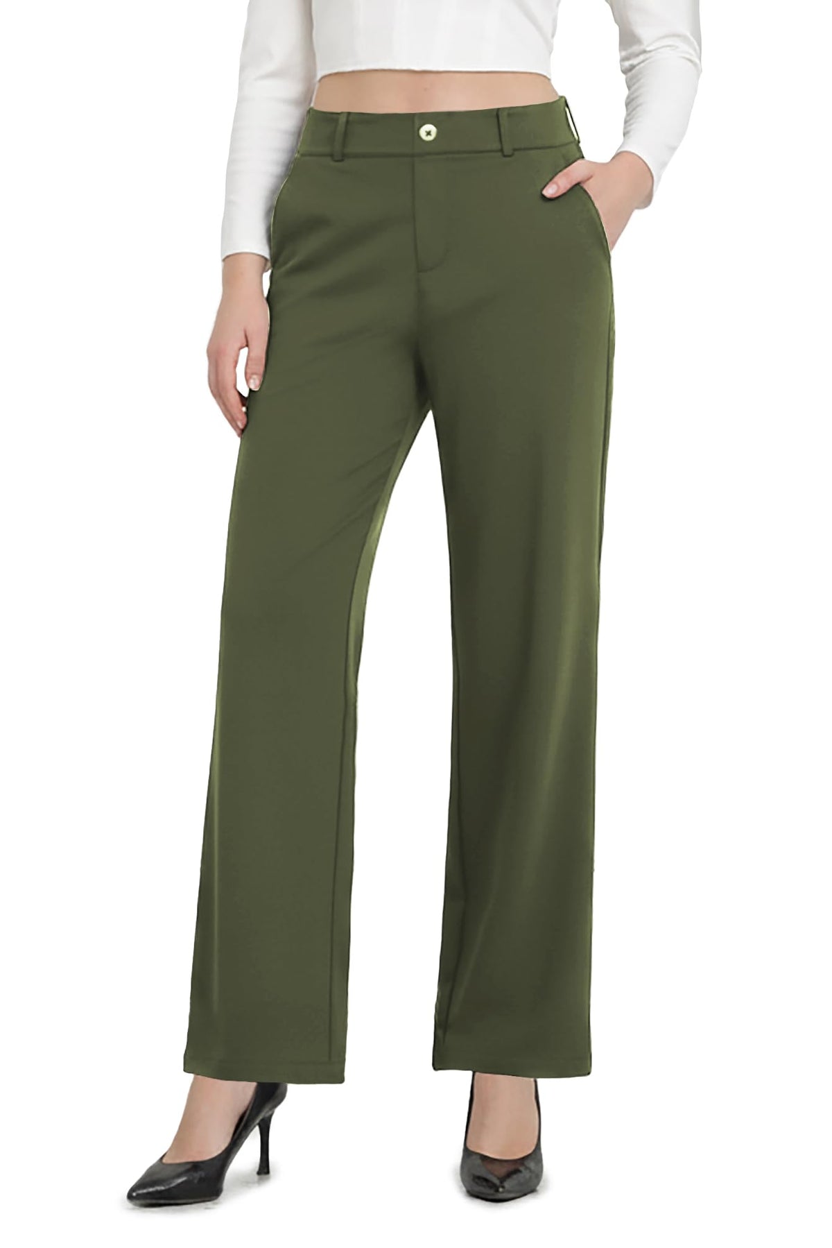 Bamans Womens Wide Leg Dress Pants Work Business Office Pull On Slacks
