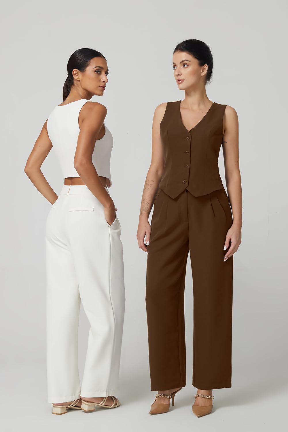 QINSEN Wide Leg Dress Pants for Women High Waisted Wrinkle Free Work Pants with Pockets Casual Slack