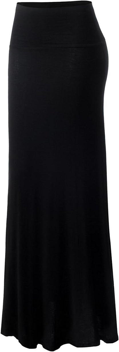 URBAN K Womens Basic Foldable High Waist Regular and Plus Size Maxi Skirts