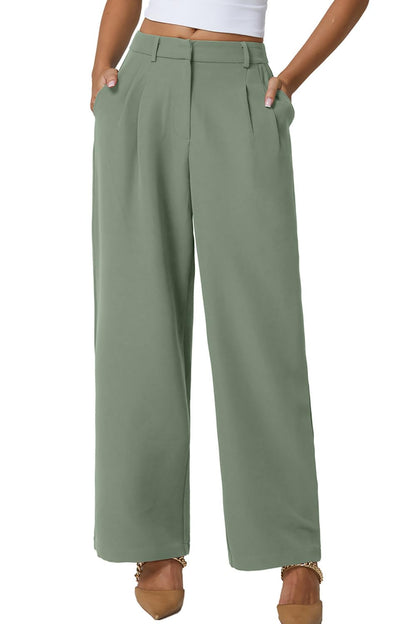 QINSEN Wide Leg Dress Pants for Women High Waisted Wrinkle Free Work Pants with Pockets Casual Slack