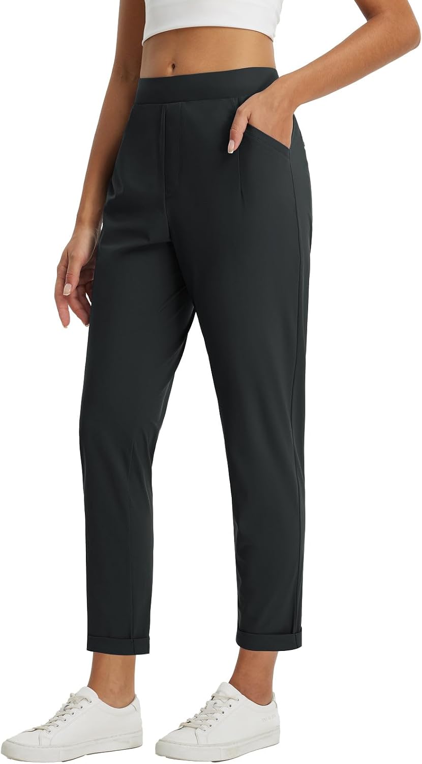 baleaf Womens Pants Petite Travel Stretchy Work with Zip Pockets Slacks