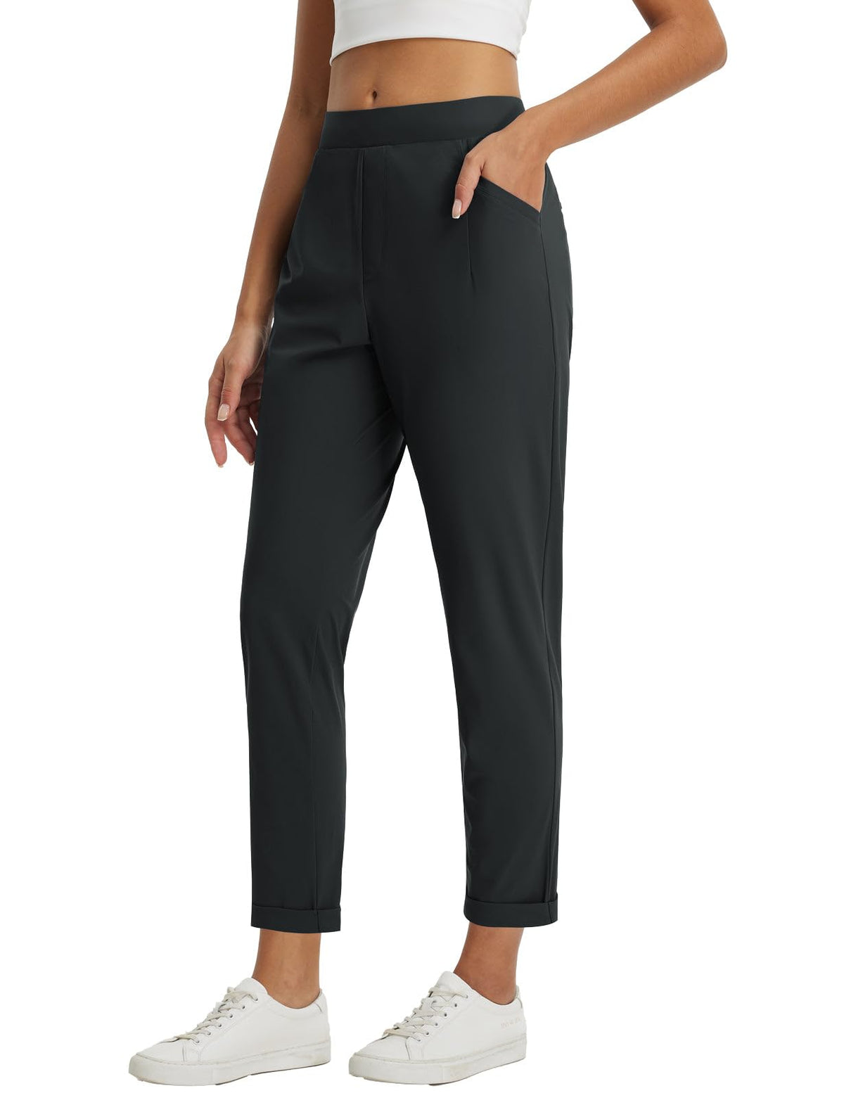 baleaf Womens Pants Petite Travel Stretchy Work with Zip Pockets Slacks