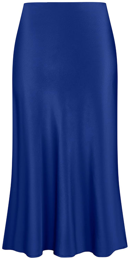 Keasmto Leopard Skirt for Women Midi Length High Waist Silk Satin Elasticized Cheetah Casual Ladies Skirts