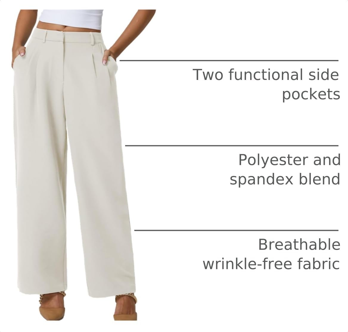 QINSEN Wide Leg Dress Pants for Women High Waisted Wrinkle Free Work Pants with Pockets Casual Slack