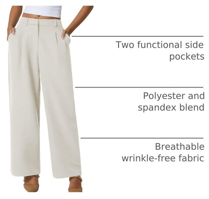 QINSEN Wide Leg Dress Pants for Women High Waisted Wrinkle Free Work Pants with Pockets Casual Slack