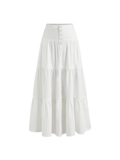 CIDER Womens Long Jean Denim Tiered Button Down High Waist Maxi Skirts