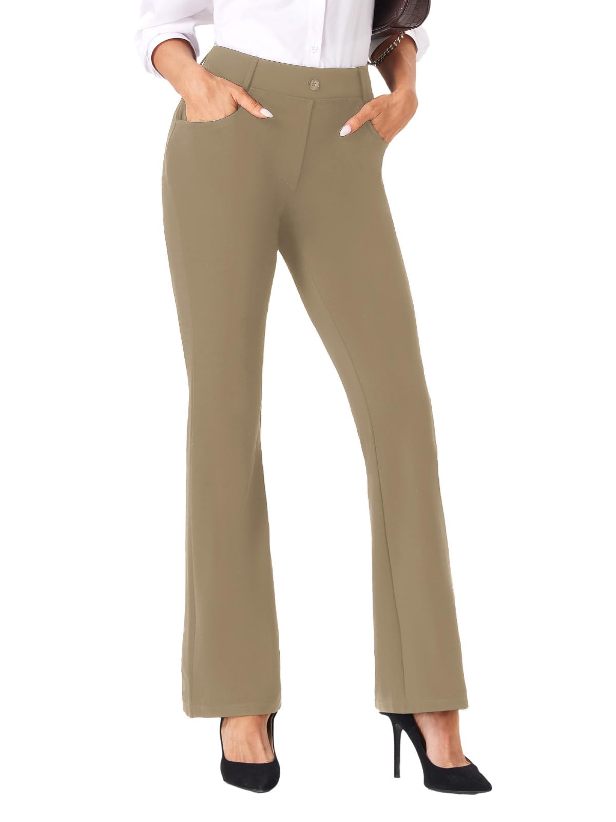 Womens Straight Leg Stretchy Dress Work Pants Business Office Casual Slacks