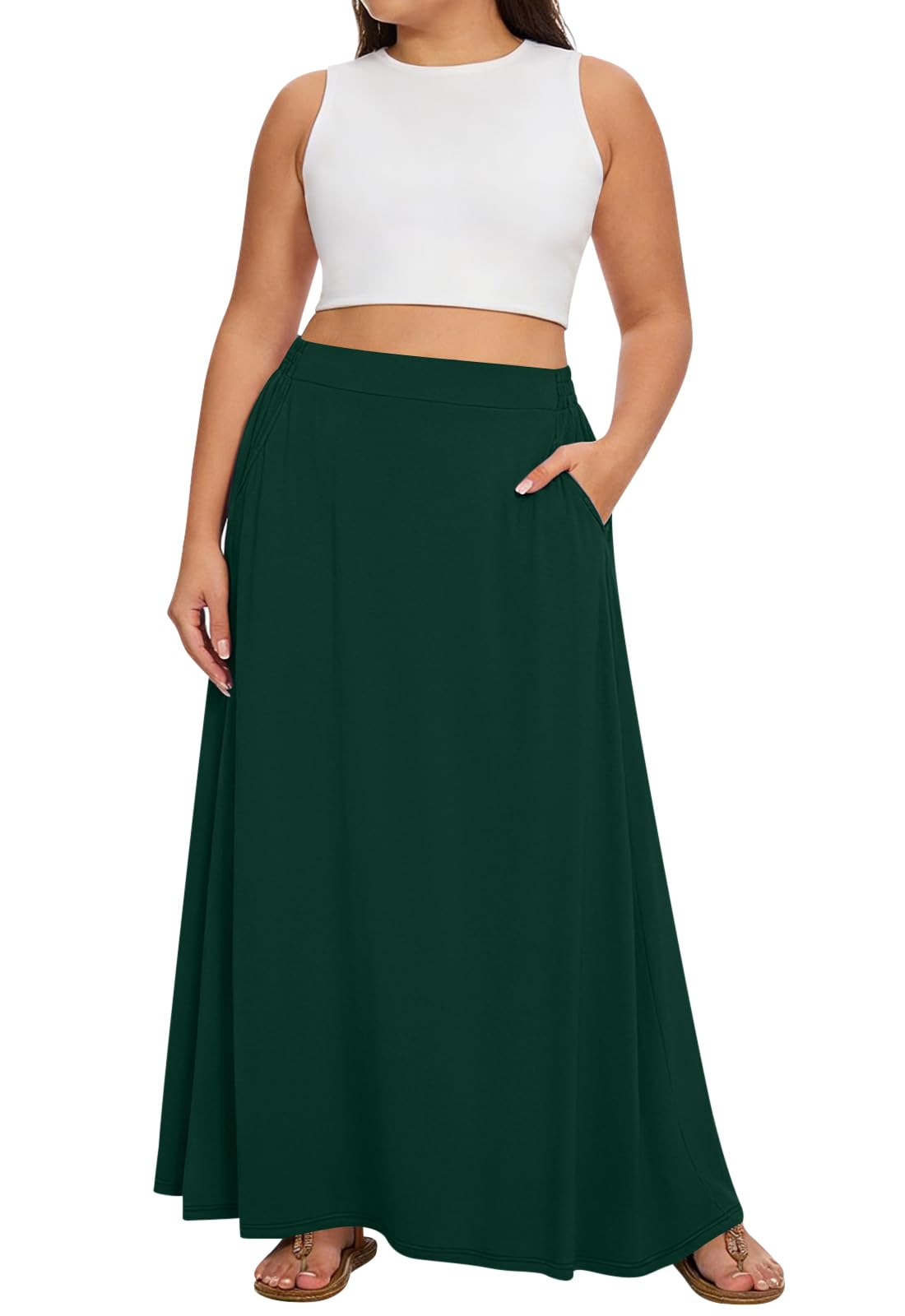 Yincro Womens Plus Size Maxi Skirt Casual A-line Flowy Long Skirts XL-5XL