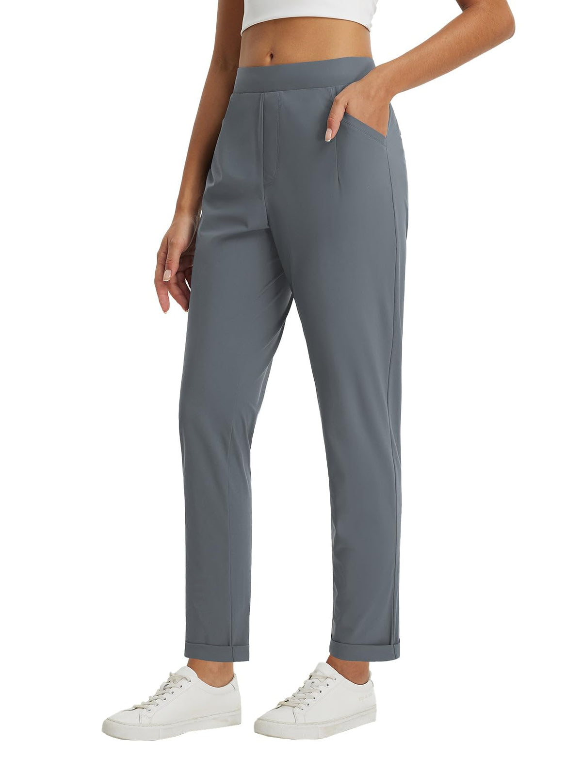 baleaf Womens Pants Petite Travel Stretchy Work with Zip Pockets Slacks
